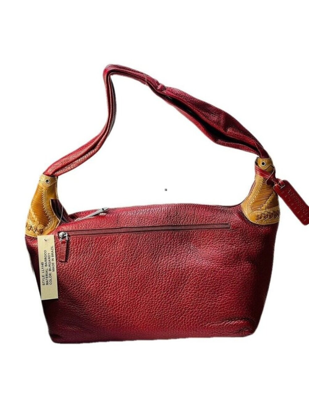 Art Effects Red Pebbled Leather Hobo Shoulder Bag With Unique Gold Accents